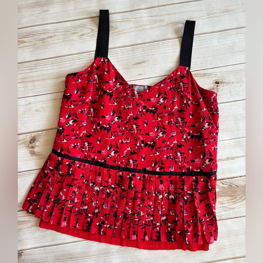 Jason Wu “Gray” Red Floral Pleated Tank Top